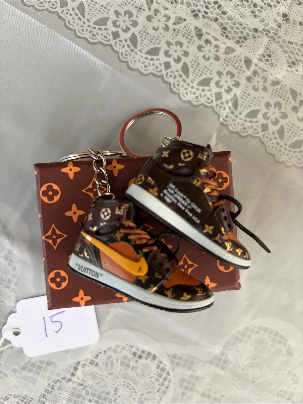 15,One Pair of Louis Vuitton Logo Brown & Orange Monogram Mini Sneaker Keychain - Picture 1 of 8